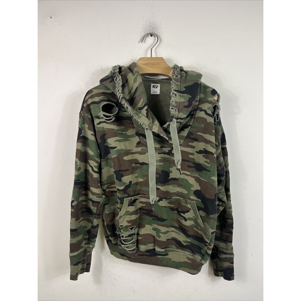 NSF Lisse Distressed French Terry Hoodie Small Size Green Camo